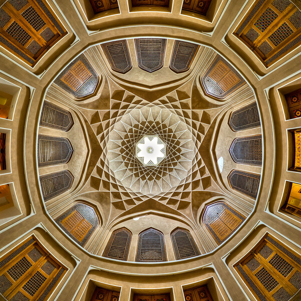 Dolat Abad Garden, ceiling of the windcatcher pavilion, Yazd, Iran