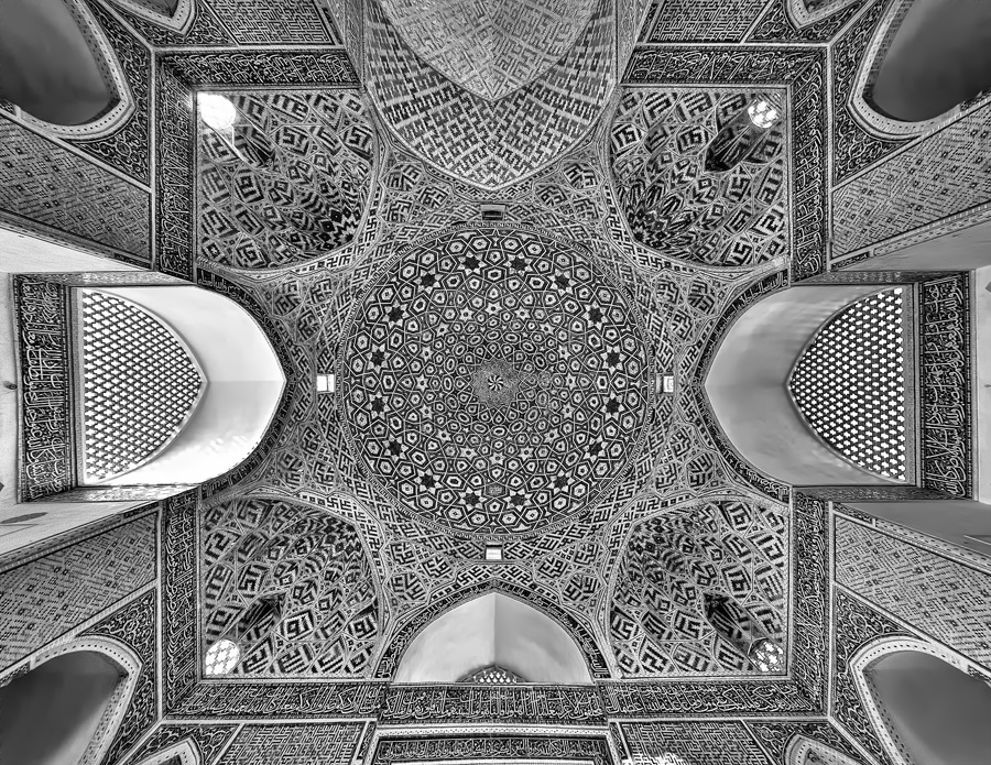 Mosquée du Vendredi (Jameh) de Yazd, en noir et blanc, Yazd, Iran