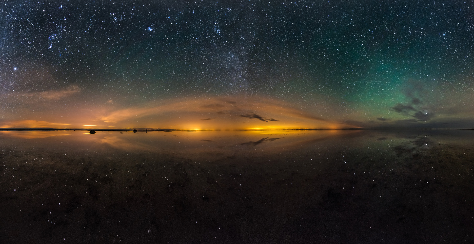 Maranjab Salt Lake and night sky, Near Kashan, Iran
