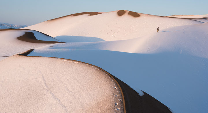 Snowy Maranjab Desert, Near Kashan, Iran — photograph by Mohammadreza Domiri Ganji