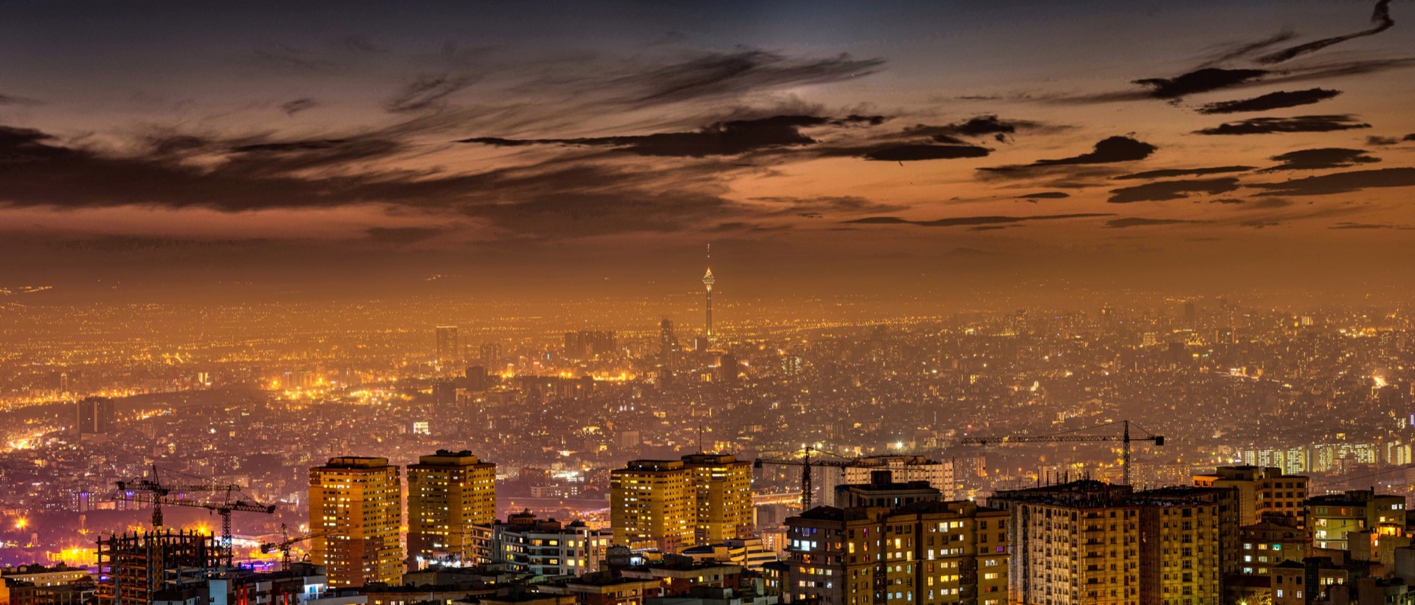 Tehran after sunset, city lights